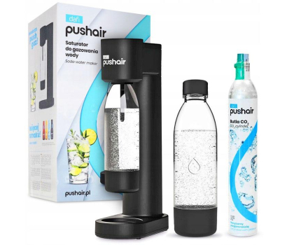 Saturator do wody i akcesoria DAFI PushAir Saturator z nabojem Co2 + 2 butelki 0,7l czarny
